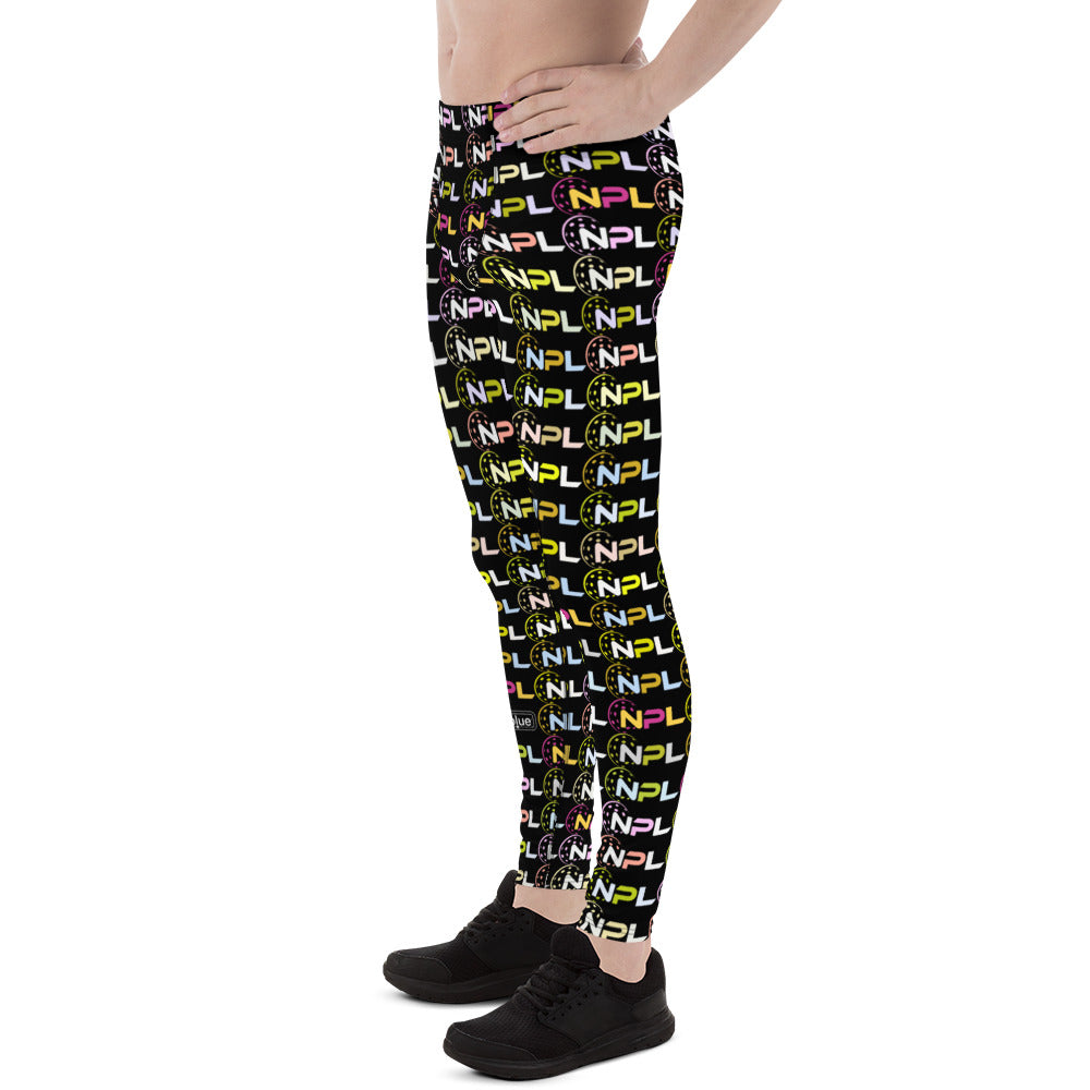 NPL™ Pop-Art Men's Pickleball Leggings – UPF 50+ - Black/Multi-Colored: Elevate Your Active Style!