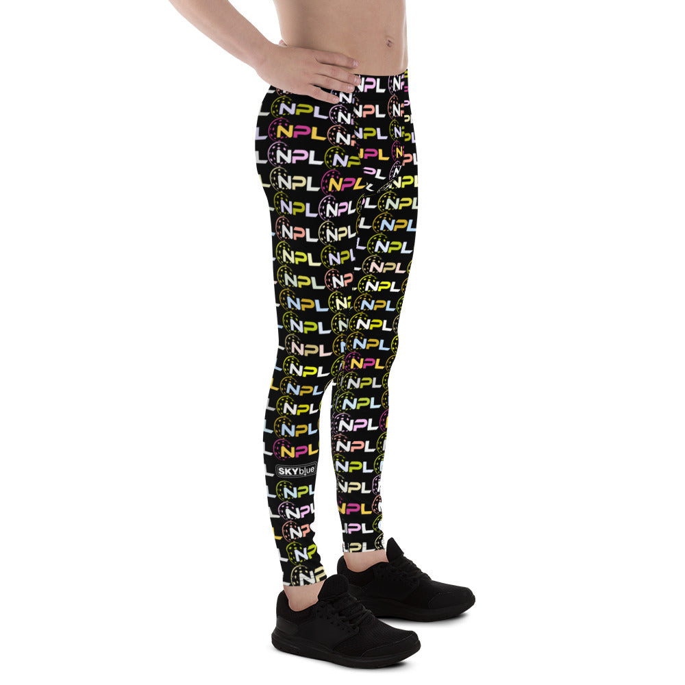 NPL™ Pop-Art Men's Pickleball Leggings – UPF 50+ - Black/Multi-Colored: Elevate Your Active Style!