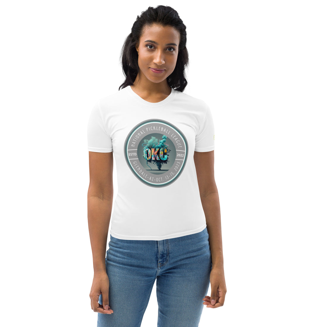 Introducing the OKC Punishers™ NPL™ Championship Weekend Commemorative T-Shirt for Women - Turquoise Smoke with Bold Colors