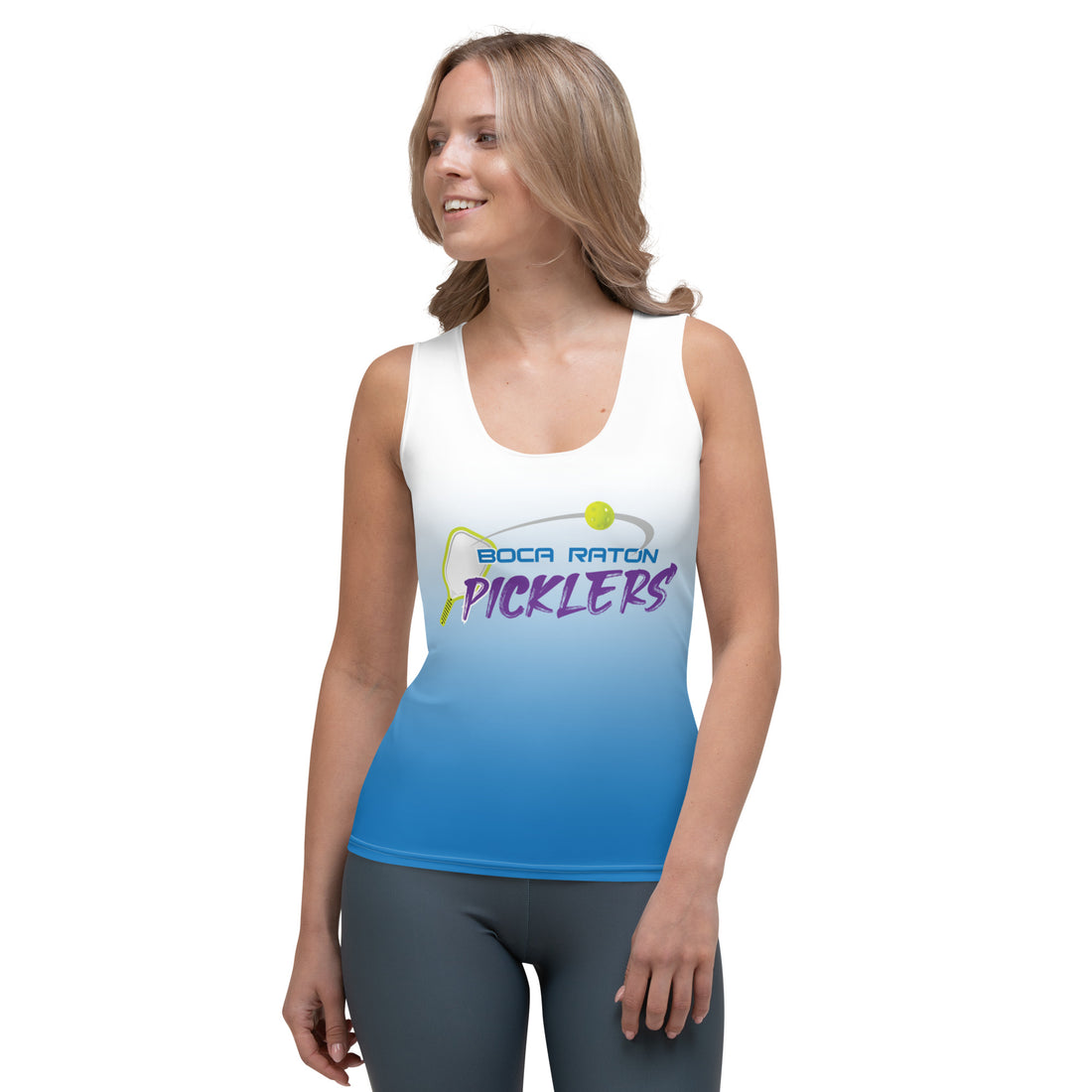 Scott Johnston 30 Boca Raton Picklers™ SKYblue™ Women's Sleeveless Fan Jersey in Ombre Turquoise