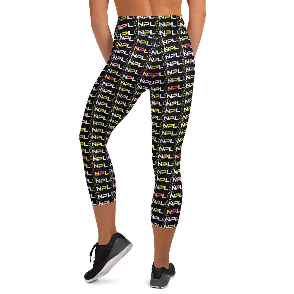 NPL™ Pop-Art Women's Pickleball Capris – Black/Multi-Color: Your Passport to the Perfect Pickleball Session with UPF 50+ Protection!