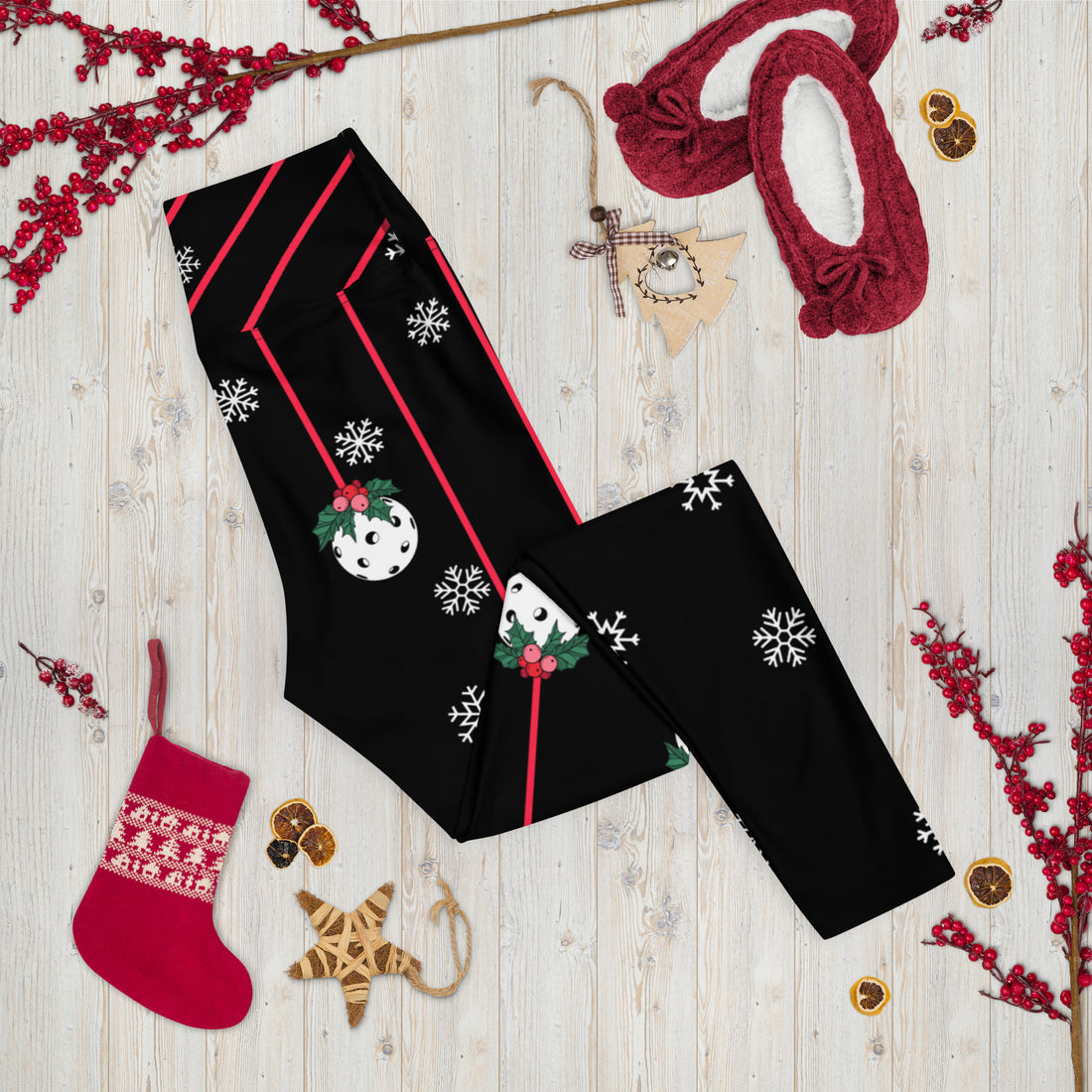 Holly Pickleball© NPL™ Pickleball Leggings – Play Pickleball in Festive Style for the Holidays!