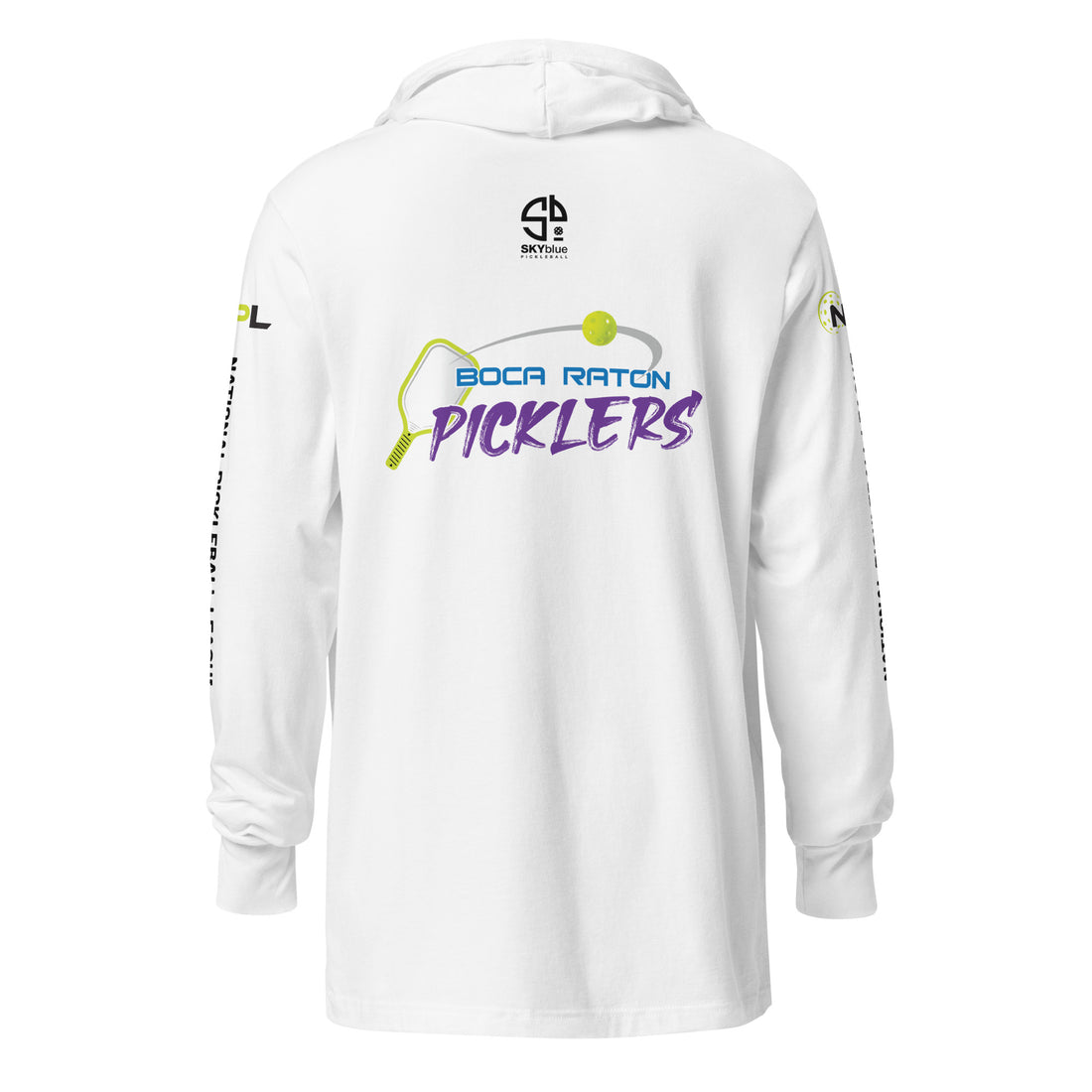 Boca Raton Picklers™ NPL™ Hooded Long Sleeve Unisex T-Shirt, White